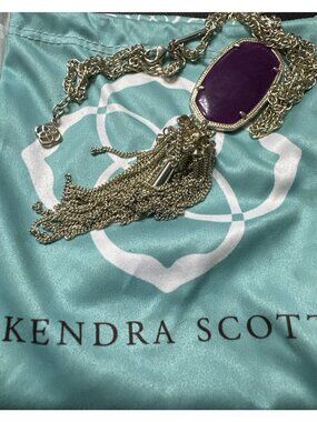 Kendra Scott Rayne Magenta Purple Jade Gold Tassel Necklace
